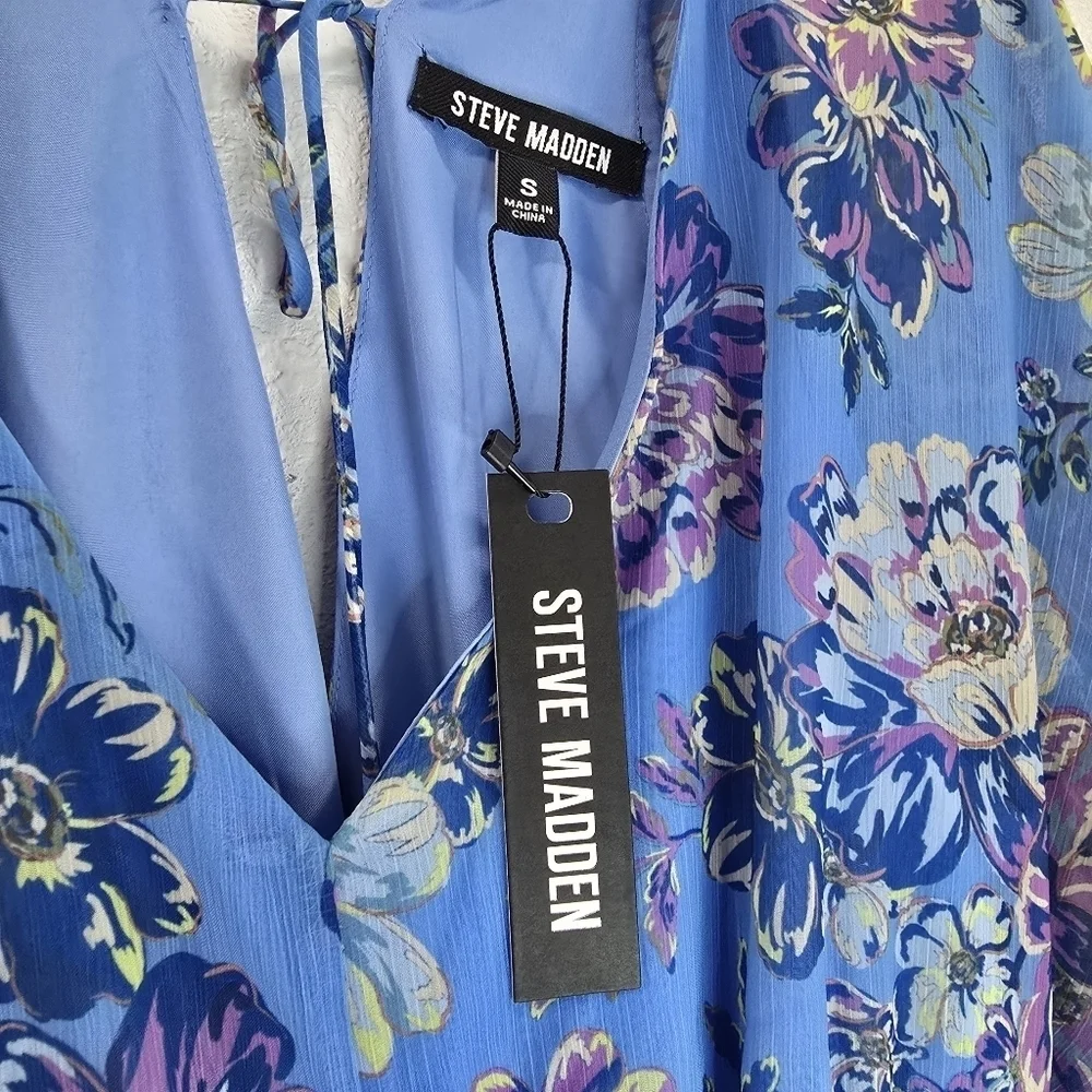 Steve Madden Sol Floral Print V Neck Long Sleeve Maxi Dress Size: S